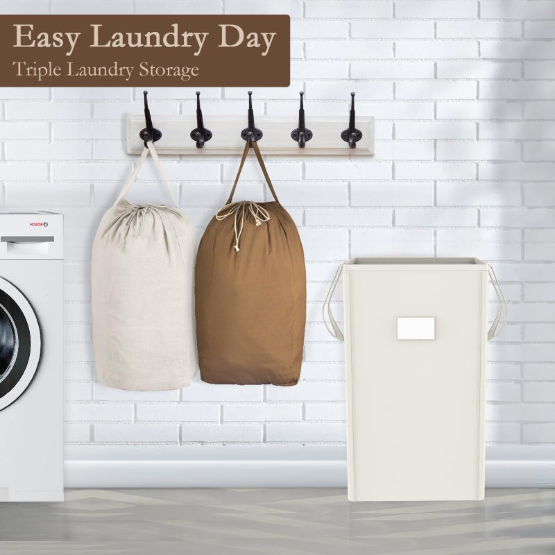 MCleanPin 210L Laundry Hamper Collapsible with 2 Washable Laundry Bags, Dirty Clothes Hamper,Laundry Basket with Handles Foldable Hamper Dorm Laundry Basket for College (Cream White) - Image 5